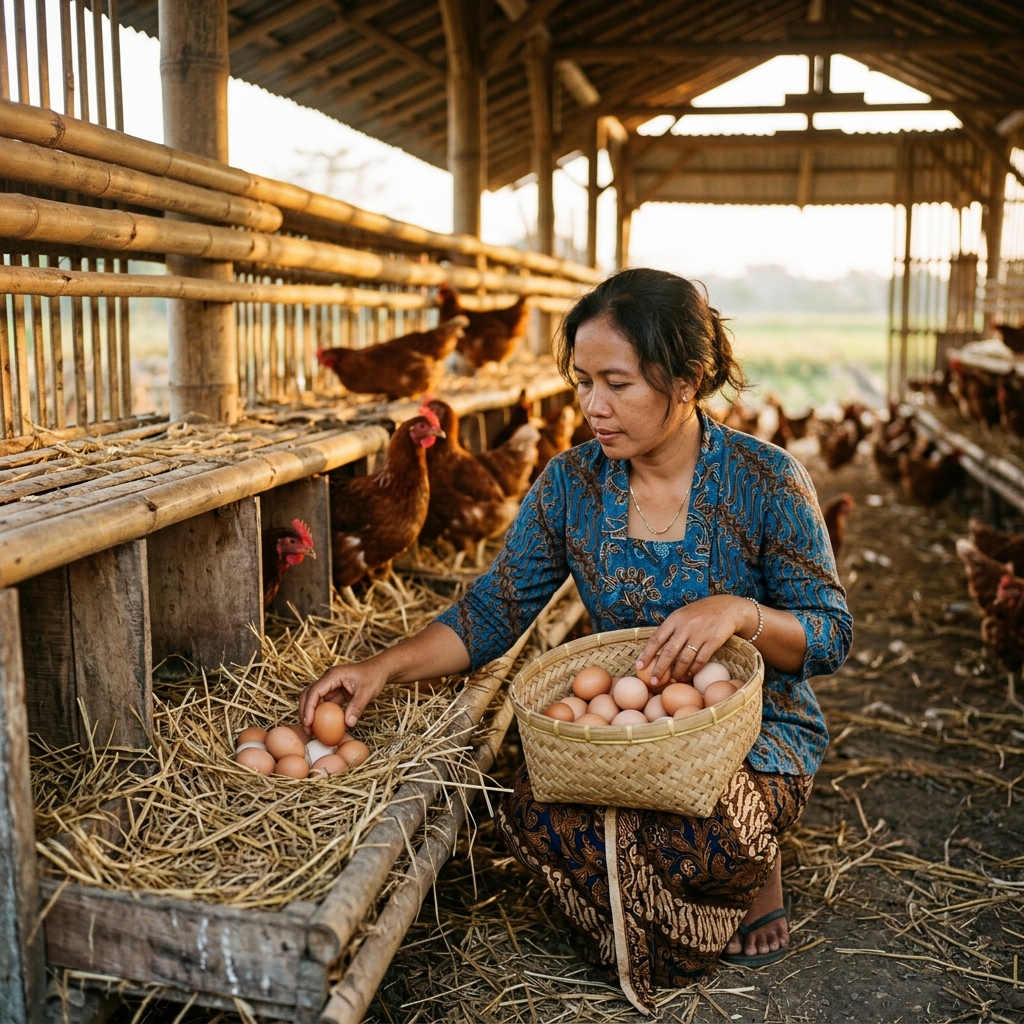 Koleksi telur segar di Angon Lestari Farm